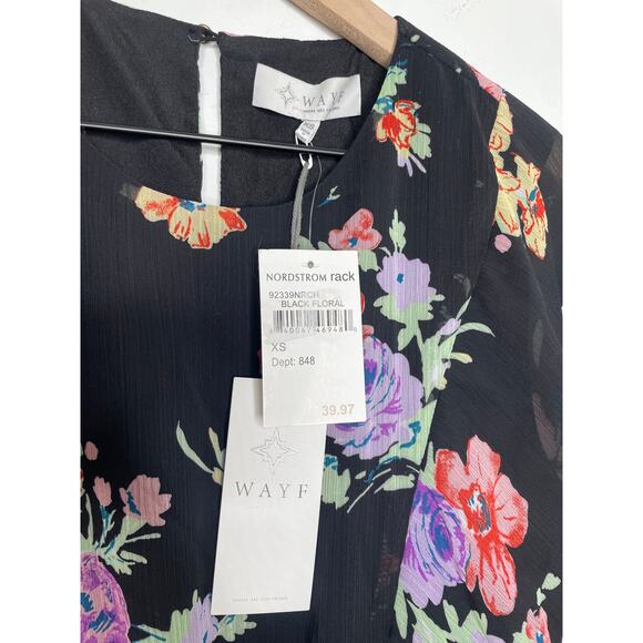 ⭐️ 3/$20 Wayf Chiffon Floral Print Long Sleeve Dress Size XS Black - Picture 8 of 9